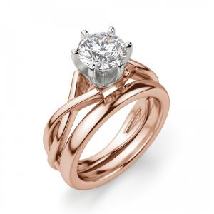 Кольцо перекрученное из розового золота с бриллиантом - Фото 4
