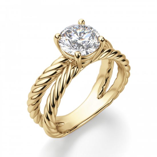 Переплетеное кольцо из желтого золота с бриллиантом,  Больше Изображение 3