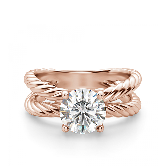 Переплетеное кольцо из розового золота с бриллиантом, Больше Изображение 1