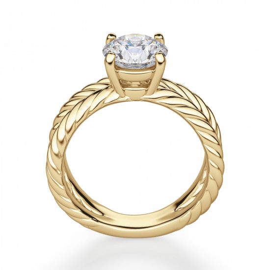 Переплетеное кольцо из желтого золота с бриллиантом,  Больше Изображение 2