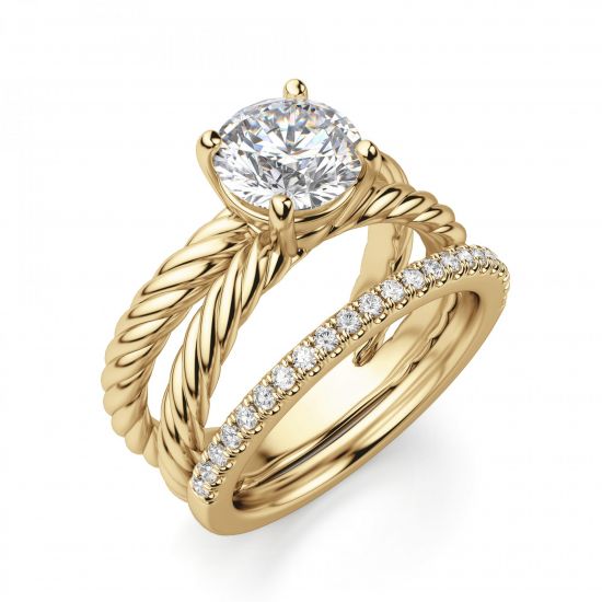 Переплетеное кольцо из желтого золота с бриллиантом,  Больше Изображение 4