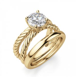 Переплетеное кольцо из желтого золота с бриллиантом - Фото 4