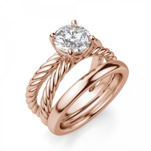 Переплетеное кольцо из розового золота с бриллиантом - Фото 4