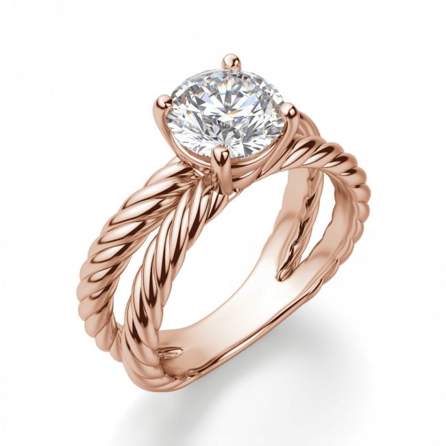 Переплетеное кольцо из розового золота с бриллиантом - Фото 2