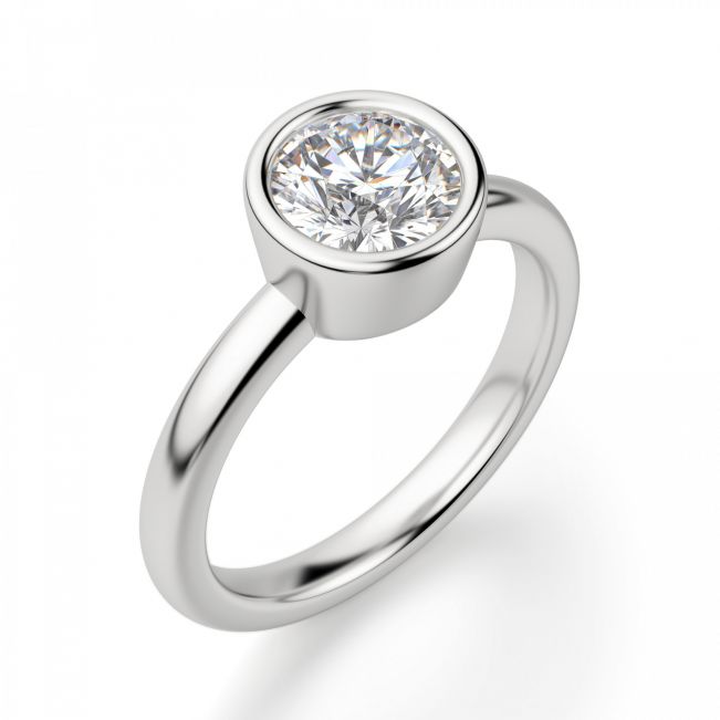 Кольцо с круглым бриллиантом в белом  золоте - Фото 2