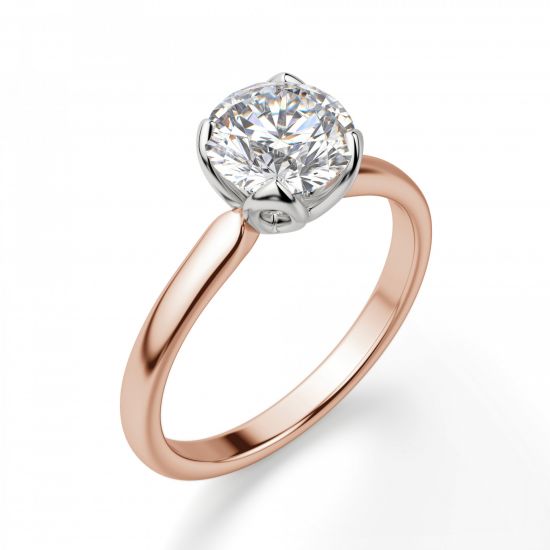 Кольцо с бриллиантом в лепестках из розовое золота,  Больше Изображение 2