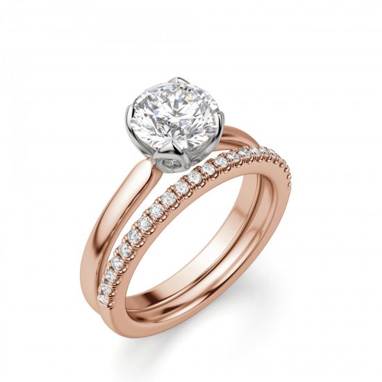 Кольцо с бриллиантом в лепестках из розовое золота,  Больше Изображение 3