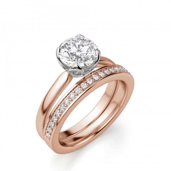 Кольцо с бриллиантом в лепестках из розовое золота,  Больше Изображение 4