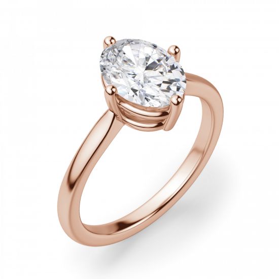 Кольцо из розового золота с овальным бриллиантом,  Больше Изображение 3