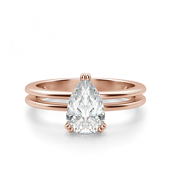 Кольцо двойное с бриллиантом Груша 1 кт из розового золота