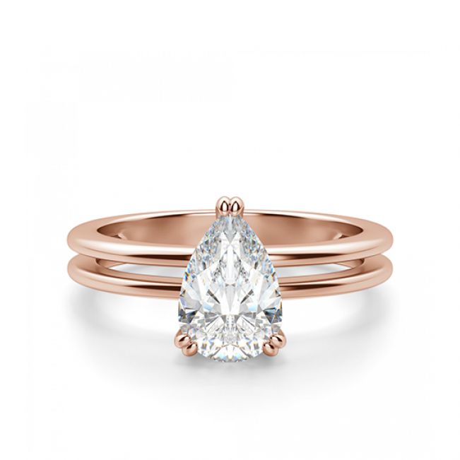 Кольцо двойное с бриллиантом Груша 1 кт из розового золота