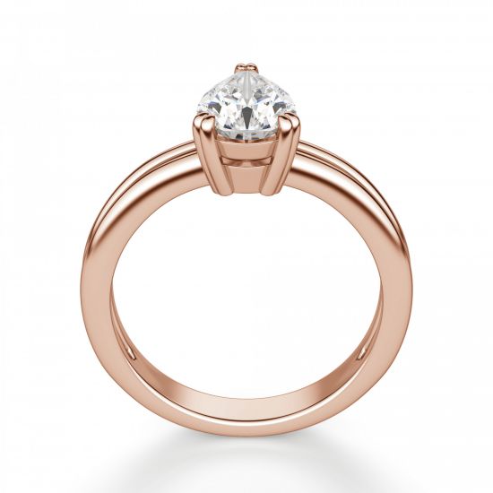 Кольцо двойное с бриллиантом Груша 1 кт из розового золота,  Больше Изображение 2