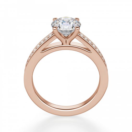 Кольцо из розового золота с бриллиантом и дорожкой,  Больше Изображение 2