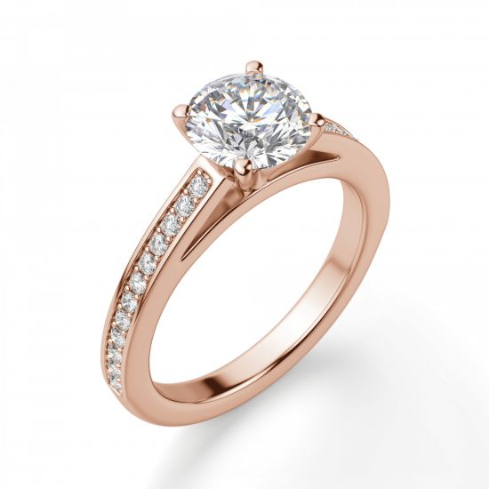 Кольцо из розового золота с бриллиантом и дорожкой,  Больше Изображение 3