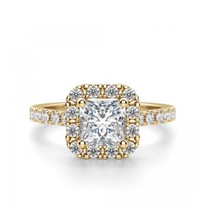 Золотое кольцо с бриллиантом Принцесса в ореоле