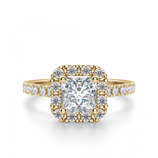 Золотое кольцо с бриллиантом Принцесса в ореоле, Изображение 1