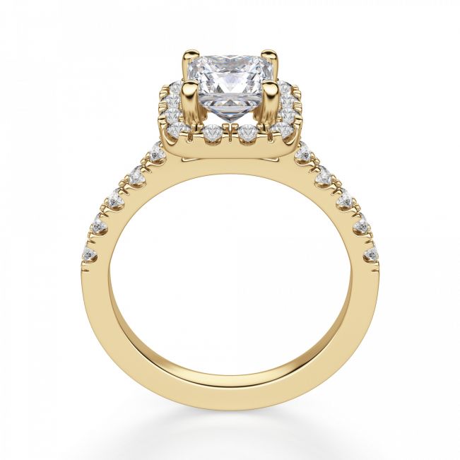 Золотое кольцо с бриллиантом Принцесса в ореоле - Фото 1