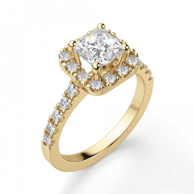 Золотое кольцо с бриллиантом Принцесса в ореоле - Фото 2