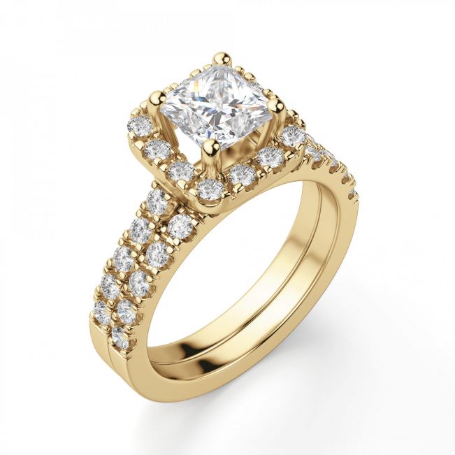 Золотое кольцо с бриллиантом Принцесса в ореоле - Фото 3