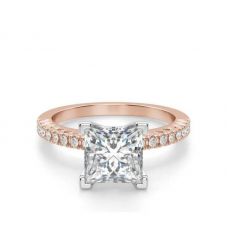 Кольцо из розового золота с бриллиантом Принцесса и дорожкой