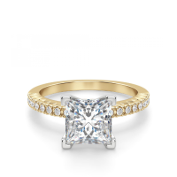 Кольцо из золота с бриллиантом Принцесса и дорожкой