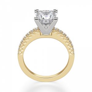 Кольцо из золота с бриллиантом Принцесса и дорожкой - Фото 1