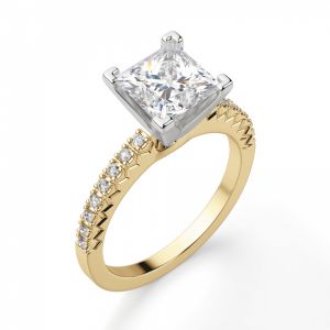 Кольцо из золота с бриллиантом Принцесса и дорожкой - Фото 3