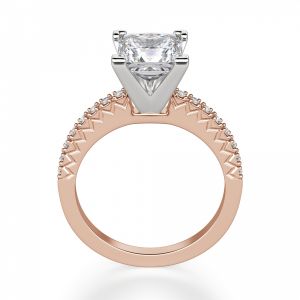 Кольцо из розового золота с бриллиантом Принцесса и дорожкой - Фото 1