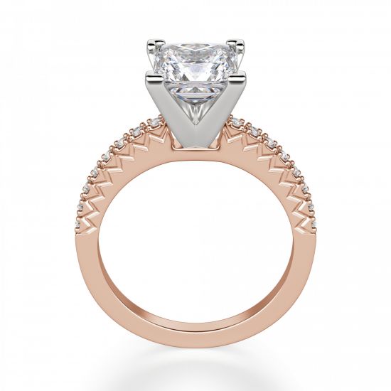 Кольцо из розового золота с бриллиантом Принцесса и дорожкой,  Больше Изображение 2
