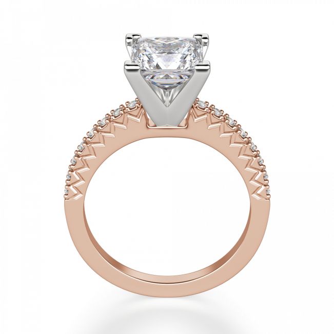 Кольцо из розового золота с бриллиантом Принцесса и дорожкой - Фото 1