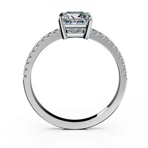 Золотое кольцо с бриллиантом Принцесса 1 карат и дорожкой  - Фото 1