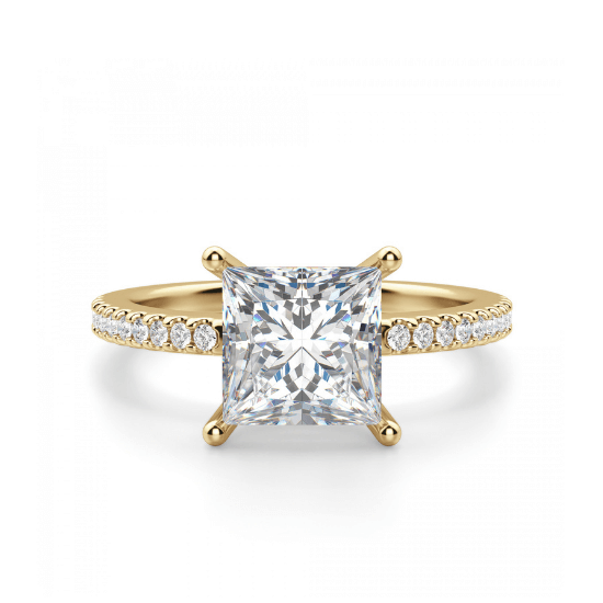Золотое кольцо с бриллиантом Принцесса 1 карат и дорожкой