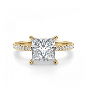 Золотое кольцо с бриллиантом Принцесса и дорожкой