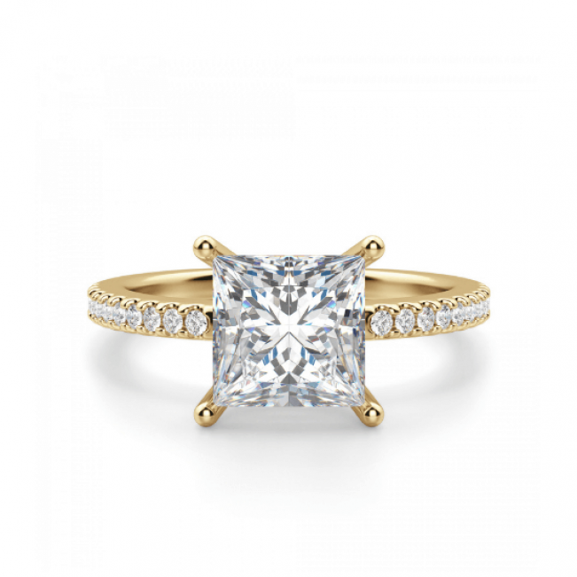 Золотое кольцо с бриллиантом Принцесса и дорожкой