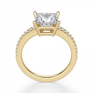 Золотое кольцо с бриллиантом Принцесса и дорожкой - Фото 1