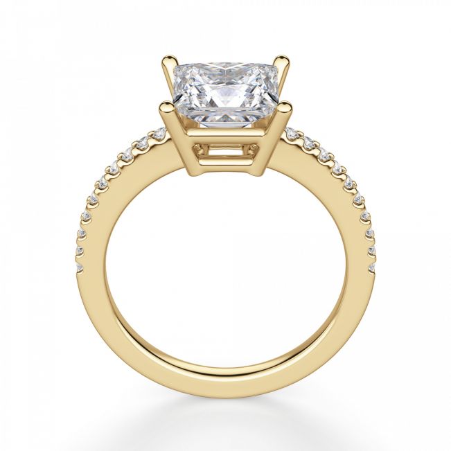 Золотое кольцо с бриллиантом Принцесса и дорожкой - Фото 3