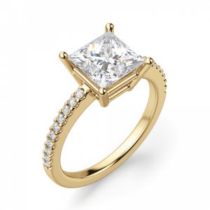 Золотое кольцо с бриллиантом Принцесса и дорожкой - Фото 5