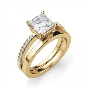 Золотое кольцо с бриллиантом Принцесса и дорожкой - Фото 4