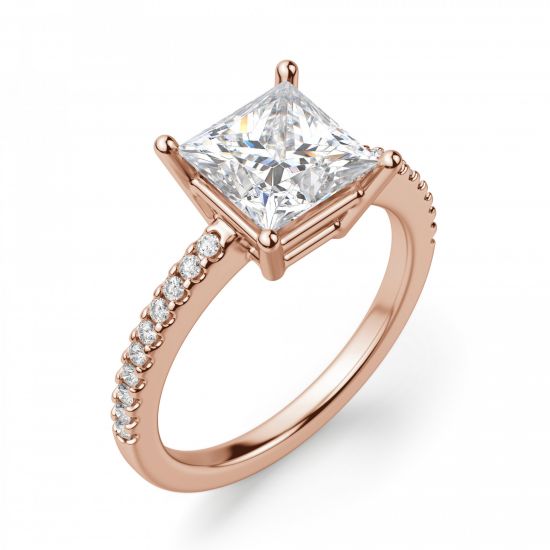 Кольцо из розового золота с квадратным бриллиантом,  Больше Изображение 5