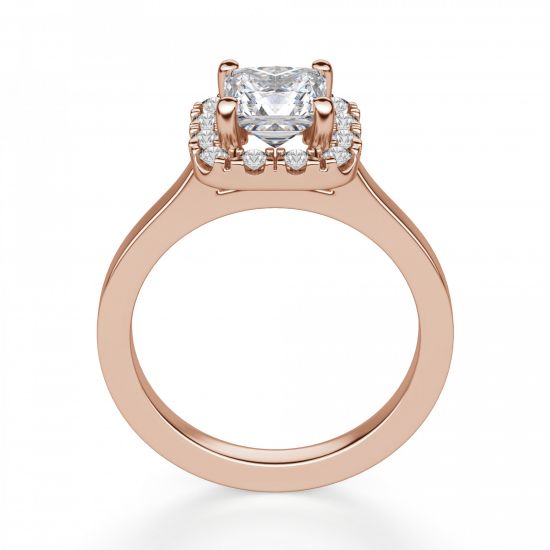 Кольцо из розового золота с бриллиантом Принцесса в ореоле,  Больше Изображение 3