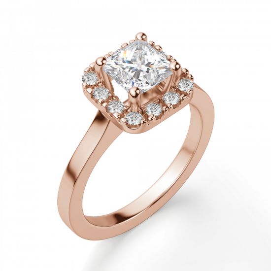 Кольцо из розового золота с бриллиантом Принцесса в ореоле,  Больше Изображение 5