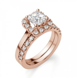 Кольцо из розового золота с бриллиантом Принцесса в ореоле - Фото 1
