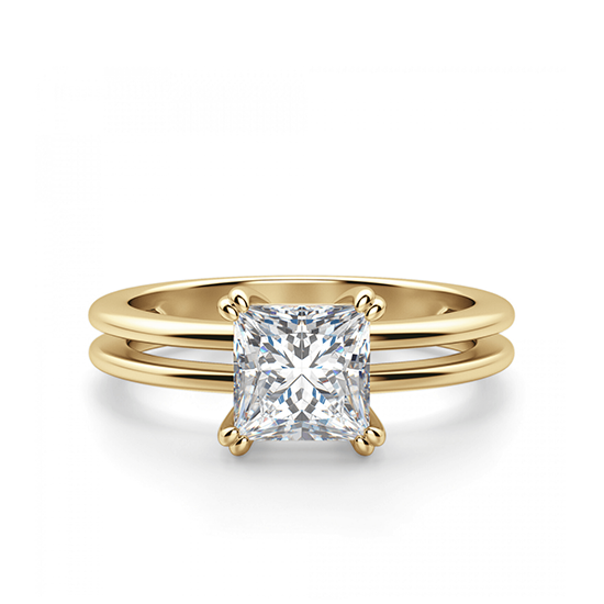 Кольцо золотое двойное с бриллиантом Принцесса, Больше Изображение 1