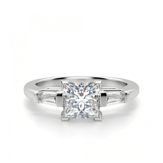 Кольцо с бриллиантом Принцесса» и багетами, Больше Изображение 1