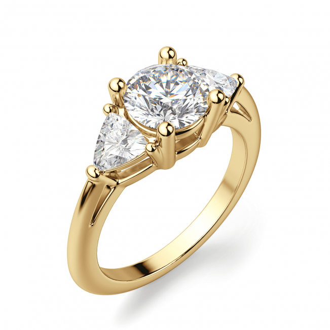Кольцо с 3 бриллиантами из желтого золота - Фото 2