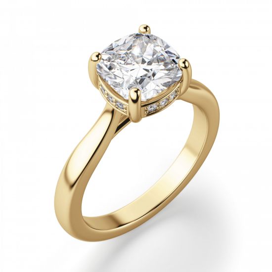 Золотое кольцо с бриллиантом Кушон из золота,  Больше Изображение 2