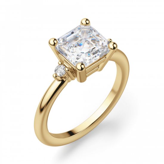 Кольцо с бриллиантом «ашер» из желтого золота,  Больше Изображение 2