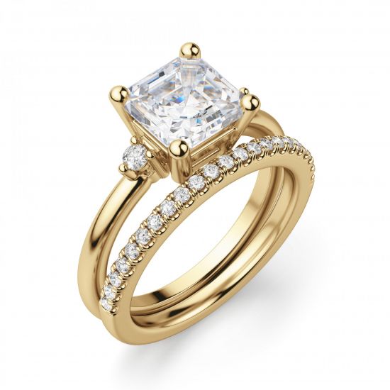 Кольцо с бриллиантом «ашер» из желтого золота,  Больше Изображение 3