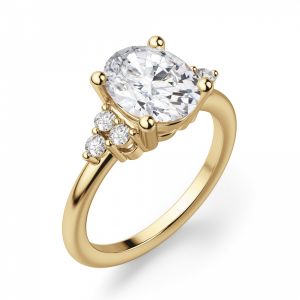 Кольцо из золота с овальным бриллиантом и 6 боковыми - Фото 3