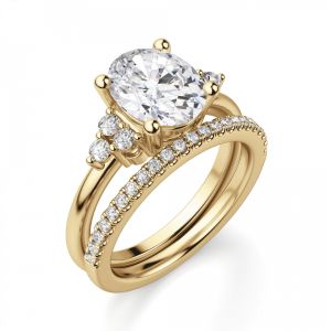 Кольцо из золота с овальным бриллиантом и 6 боковыми - Фото 4